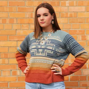 Raglan Cotton Graphic Glacier Blue Multi Sweater