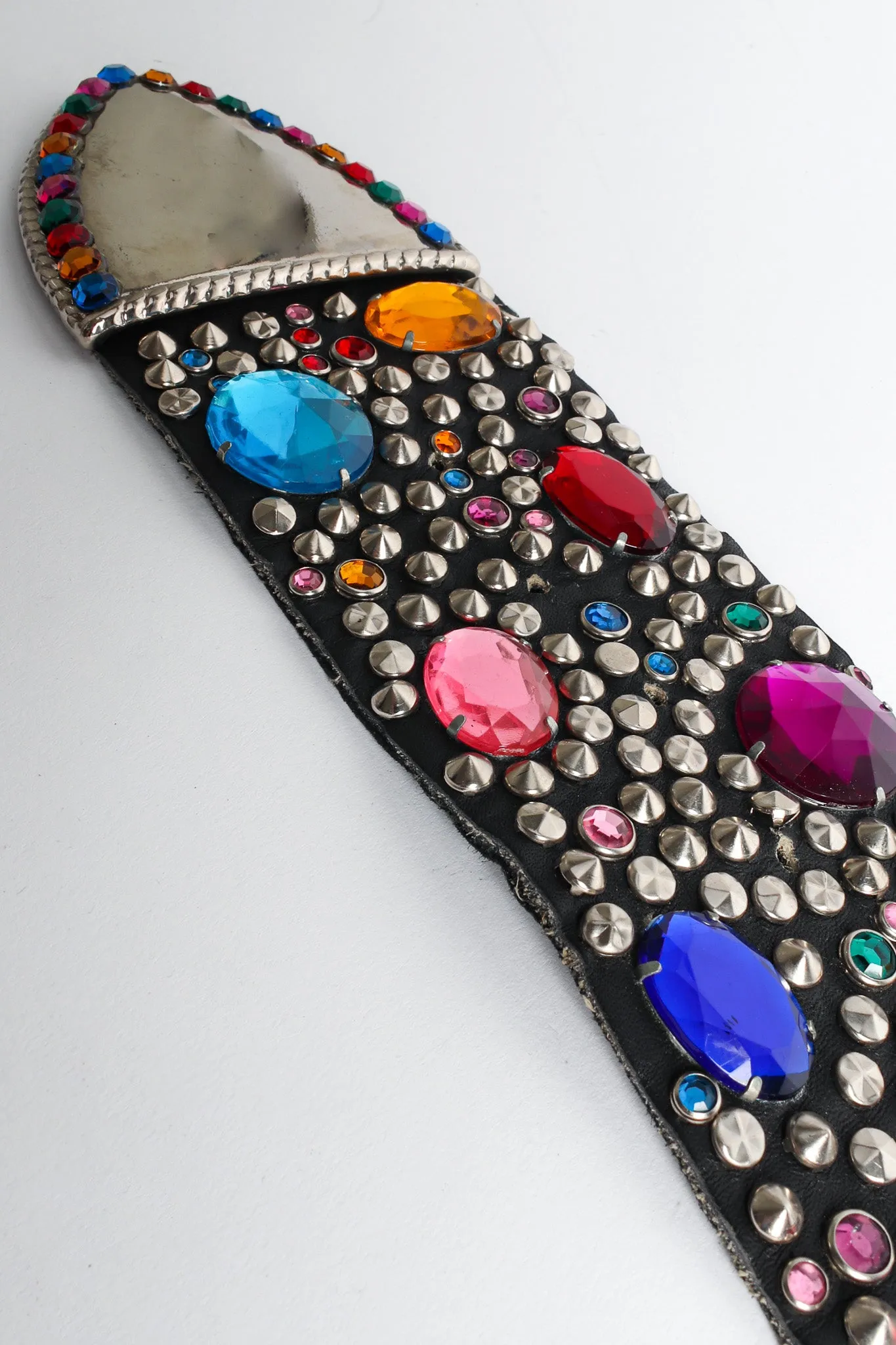 Rainbow Gemstone Studded Leather Belt