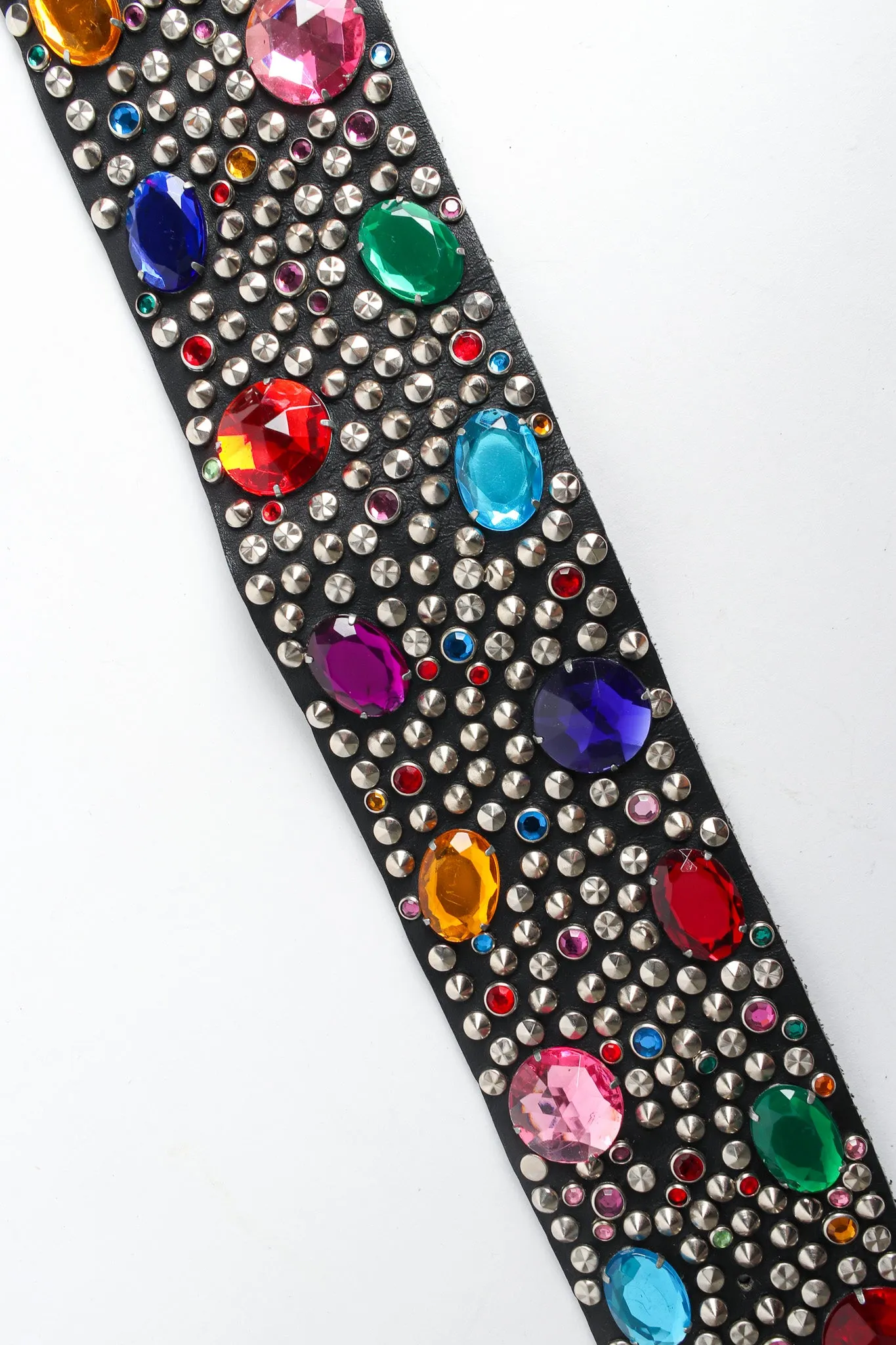 Rainbow Gemstone Studded Leather Belt