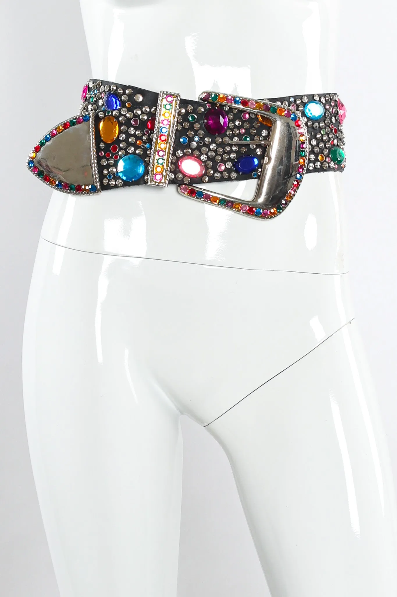 Rainbow Gemstone Studded Leather Belt