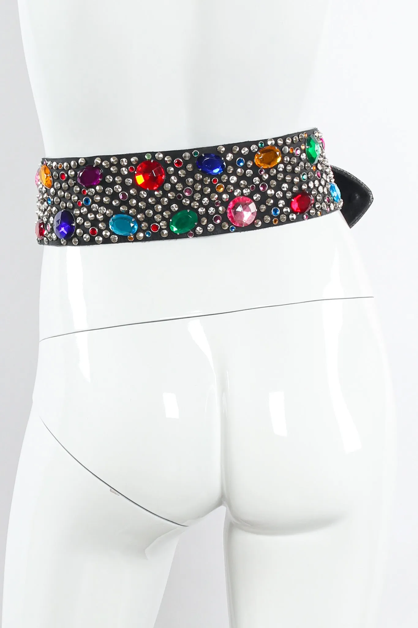 Rainbow Gemstone Studded Leather Belt