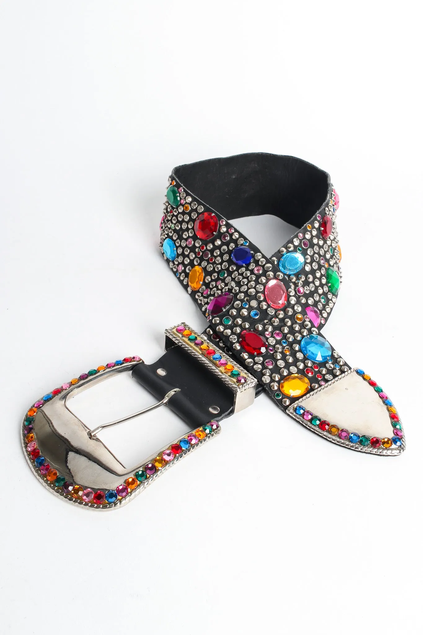 Rainbow Gemstone Studded Leather Belt