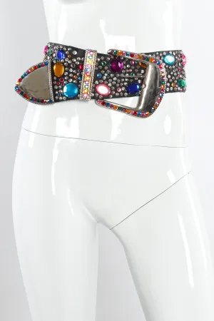 Rainbow Gemstone Studded Leather Belt