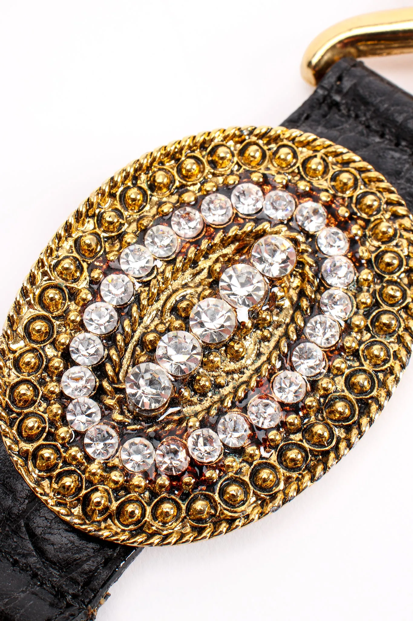 Rhinestone Medallion Draped Chain Leather Belt