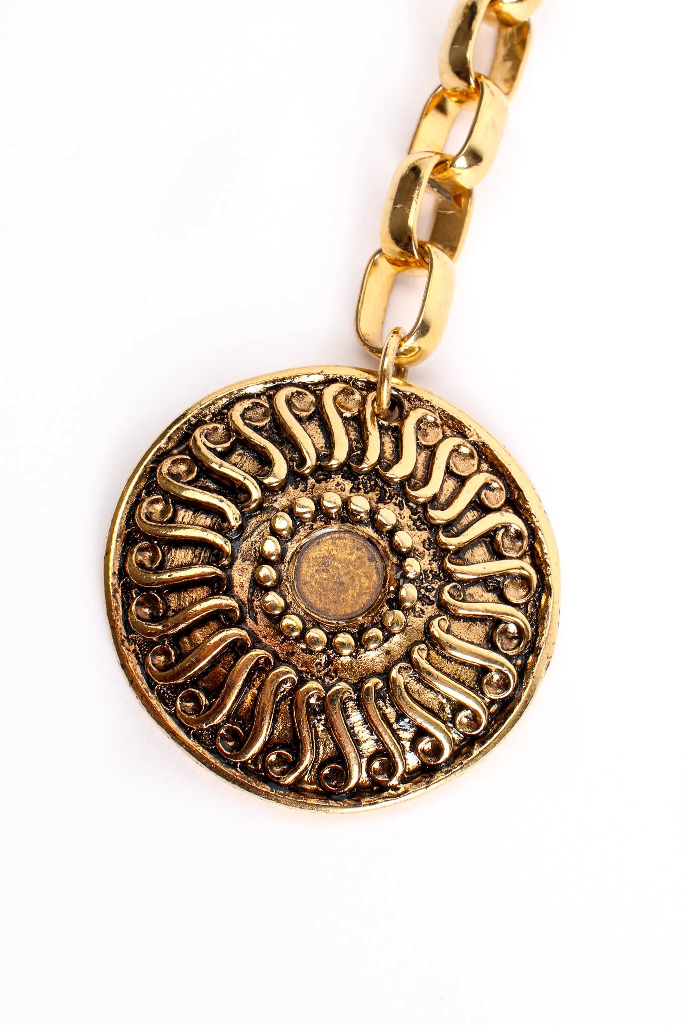 Rhinestone Medallion Draped Chain Leather Belt