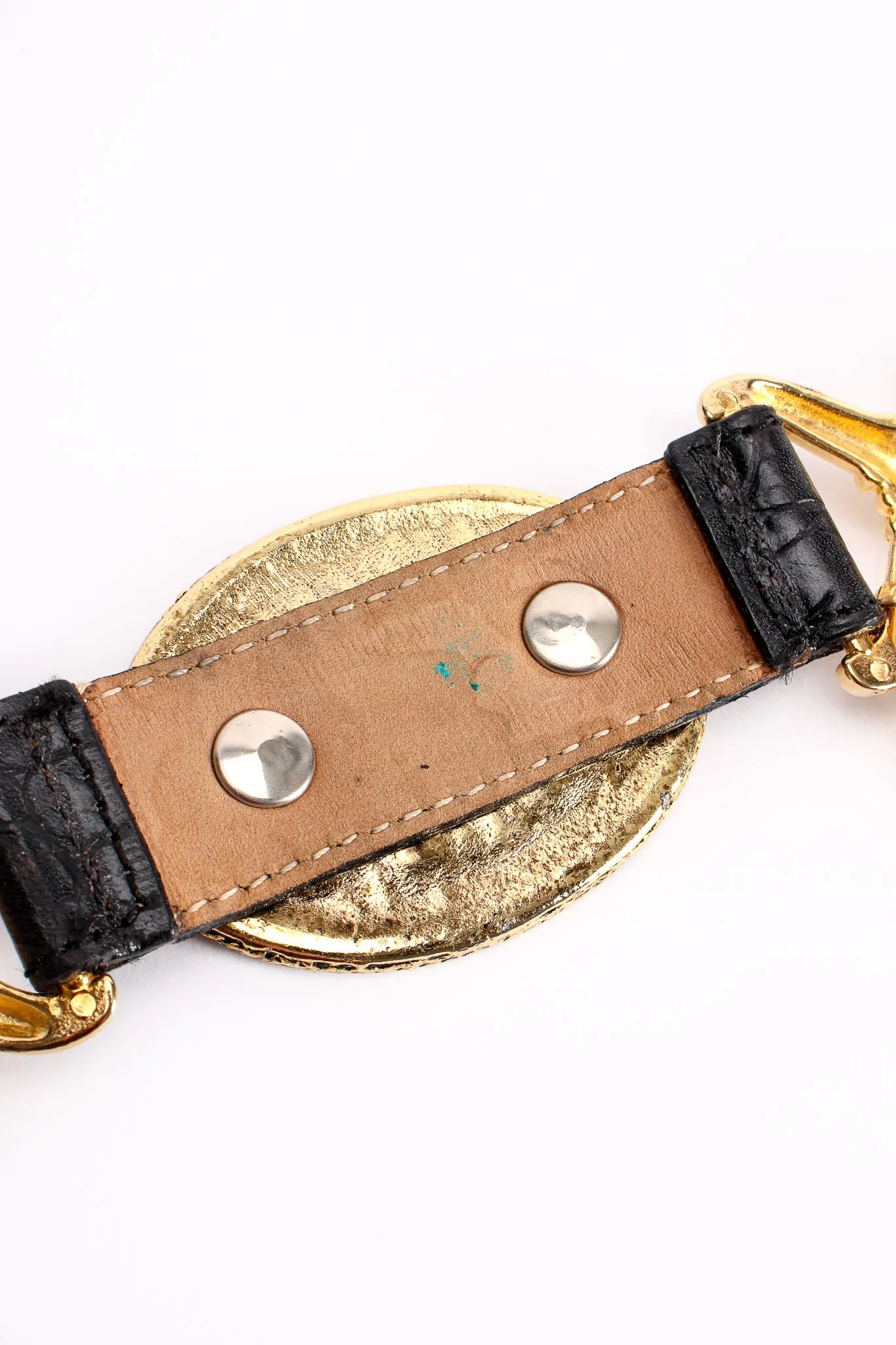 Rhinestone Medallion Draped Chain Leather Belt