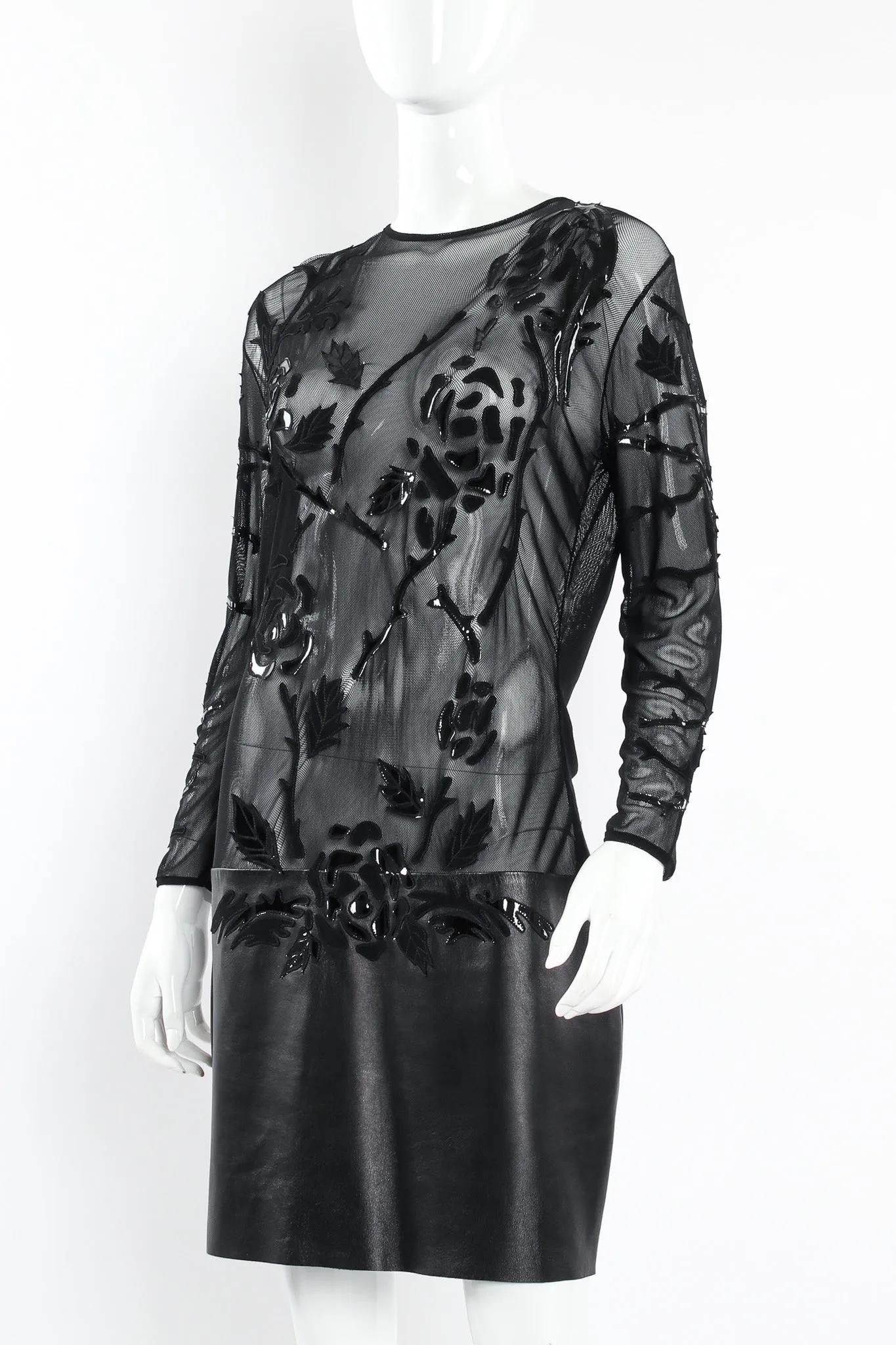 Rose Appliqué Leather Sheer Dress