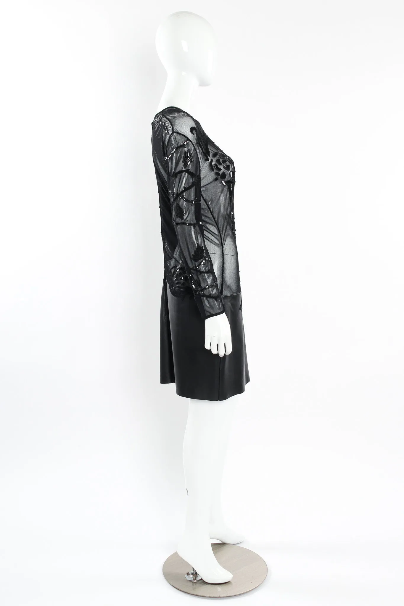Rose Appliqué Leather Sheer Dress