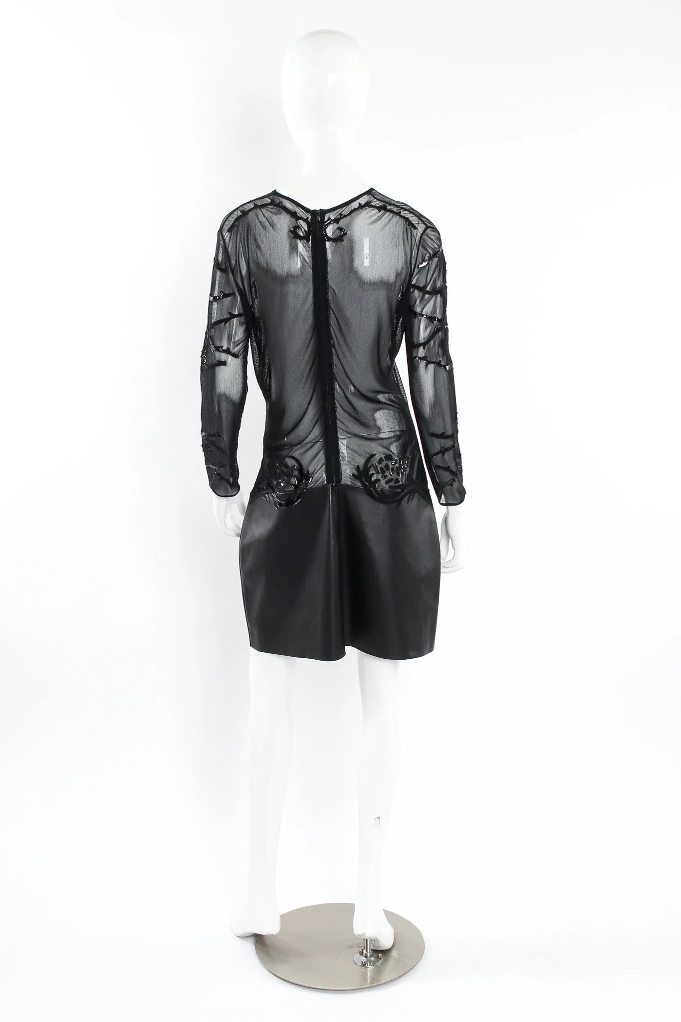 Rose Appliqué Leather Sheer Dress