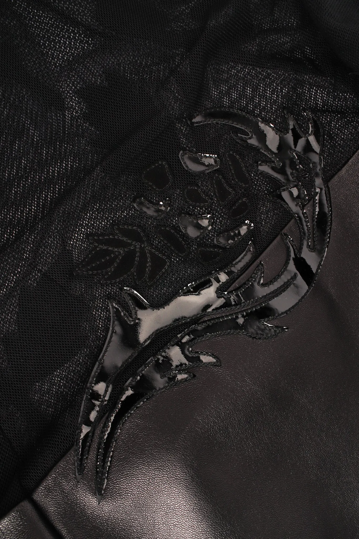Rose Appliqué Leather Sheer Dress