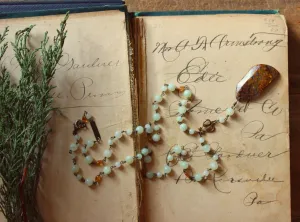 Rowan Rosary. Hand-beaded Rosary Style Vintage Brass & Gemstone Necklace.