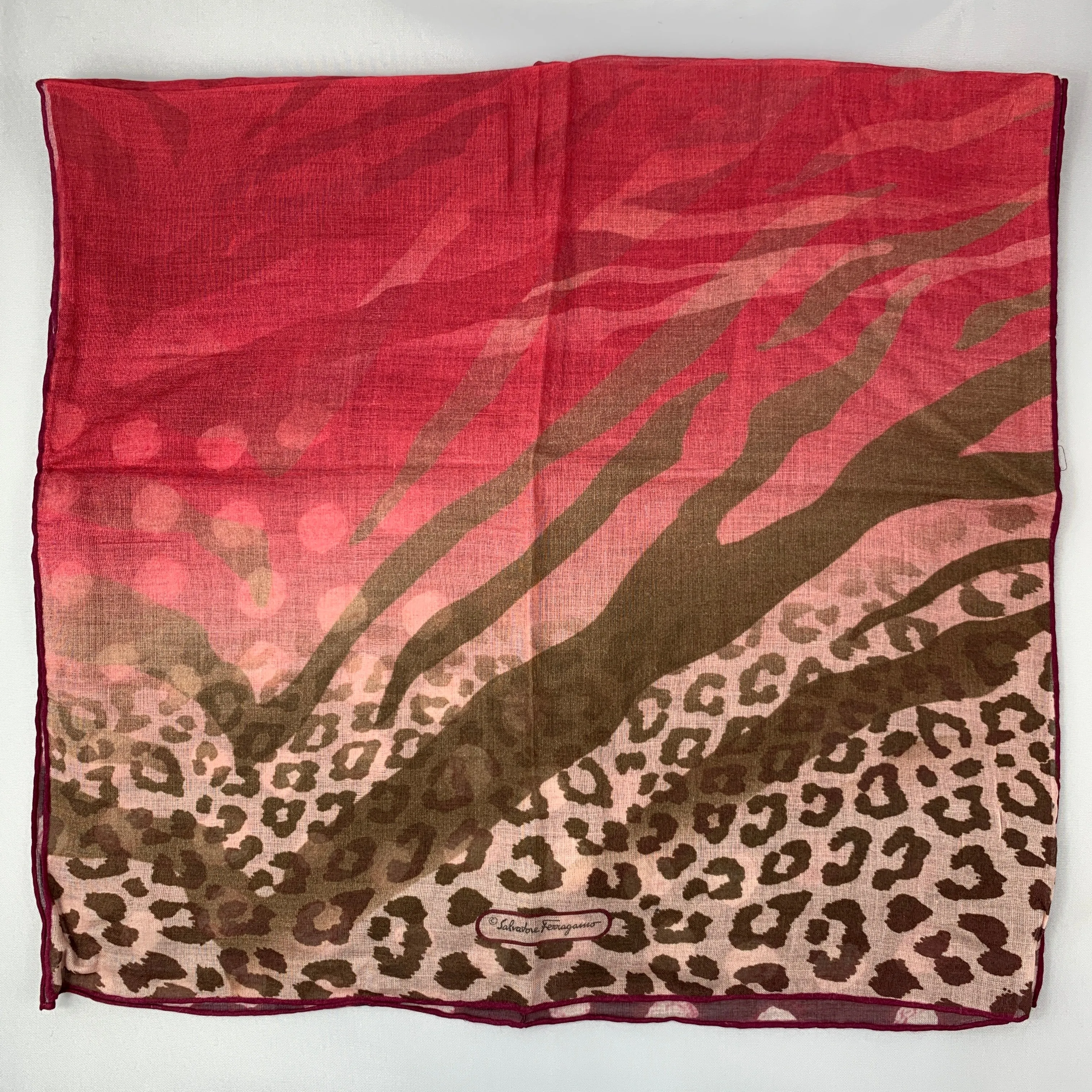 Salvatore Ferragamo Animal Print Scarf in Red and Burgundy