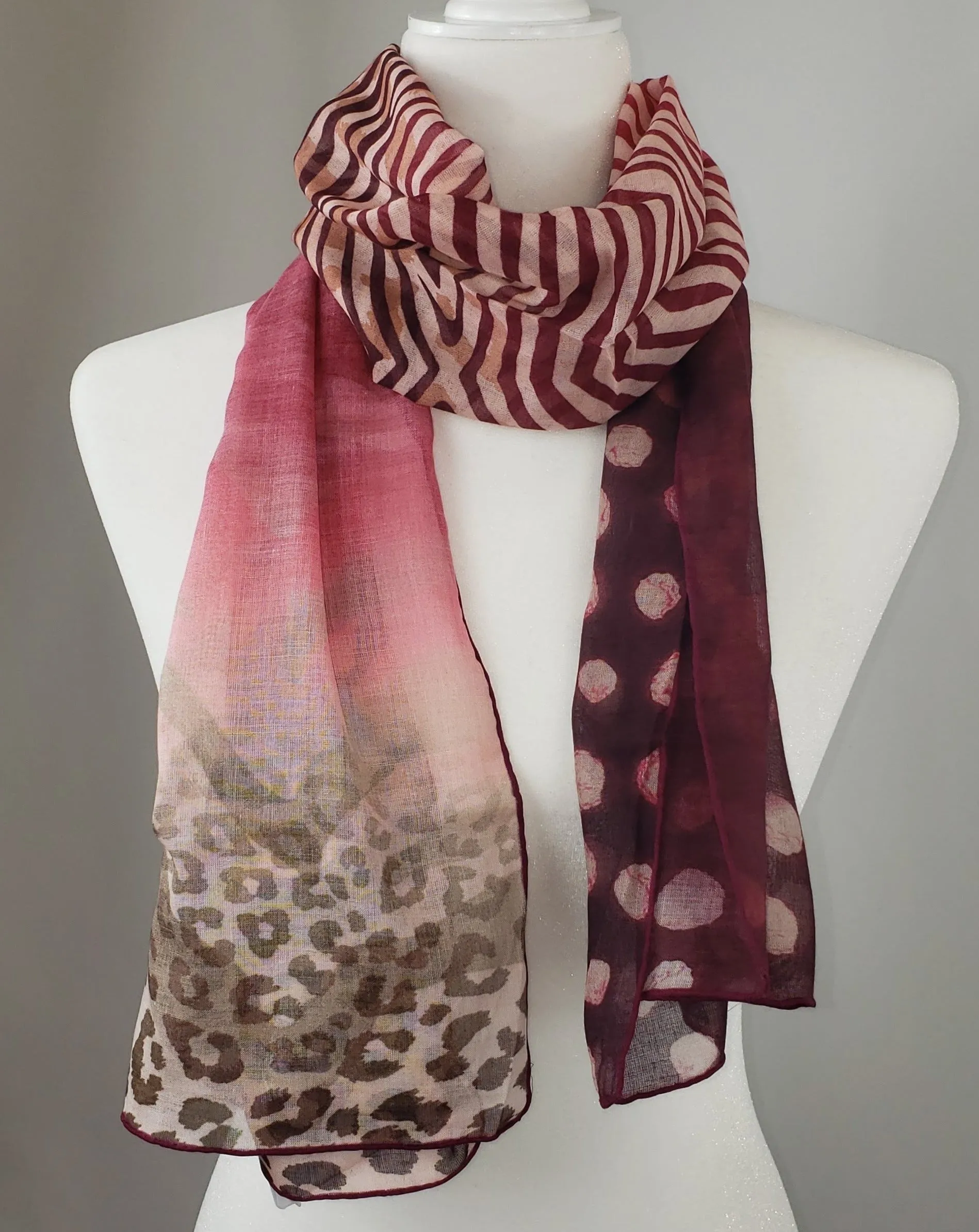 Salvatore Ferragamo Animal Print Scarf in Red and Burgundy