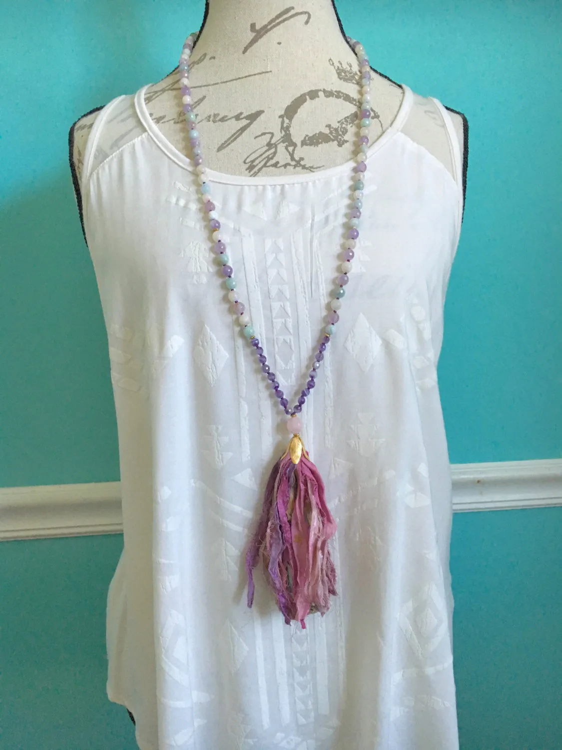 Shades of Pink Sari Silk Tassel Mala