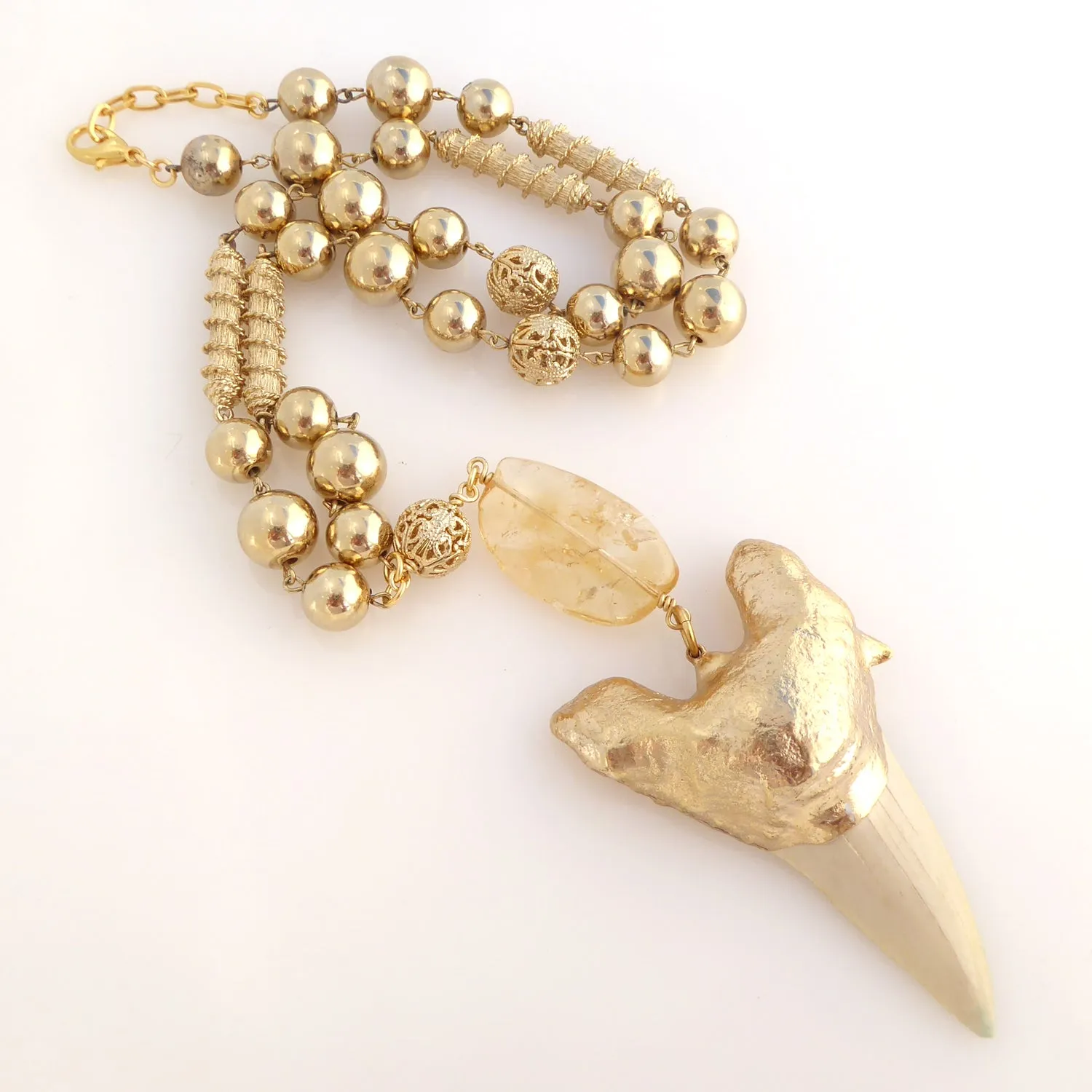Shark tooth and citrine necklace