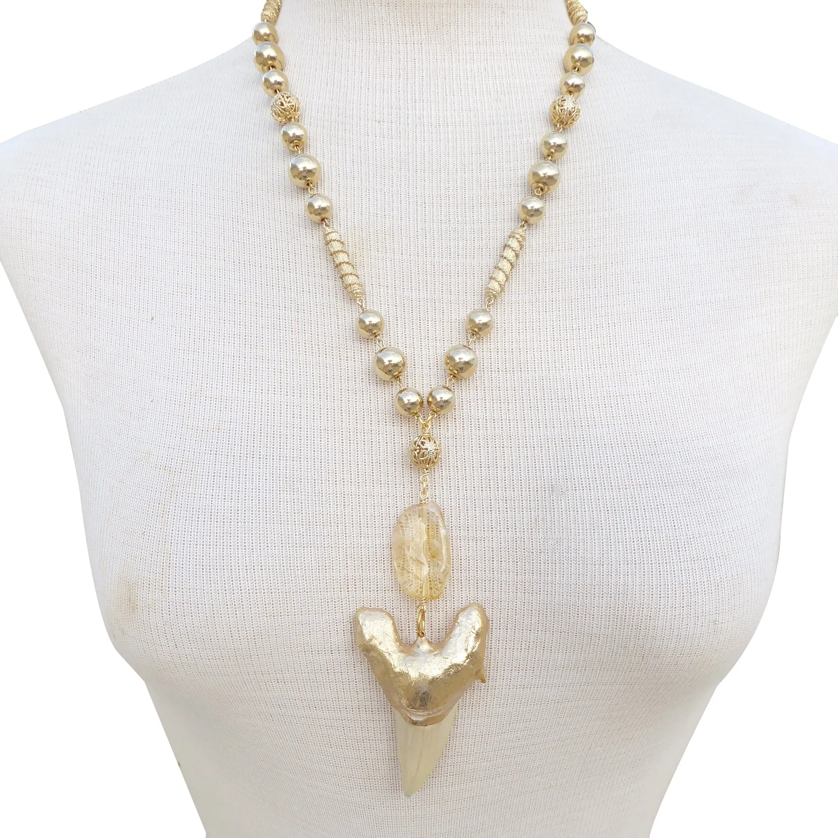 Shark tooth and citrine necklace
