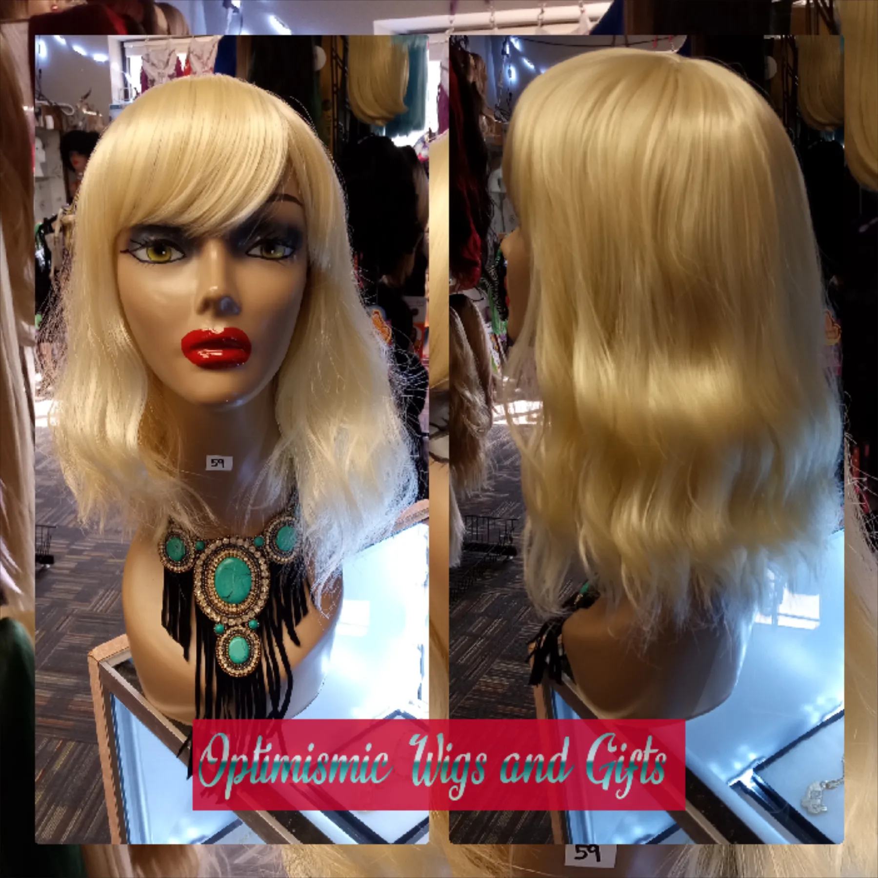 Shimmers Blonde Synthetic Glueless bang Wig $25 at Optimismic Wigs and Gifts West St Paul MN