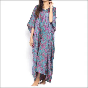 Shocking Pink Printed Long Nighty Kaftan