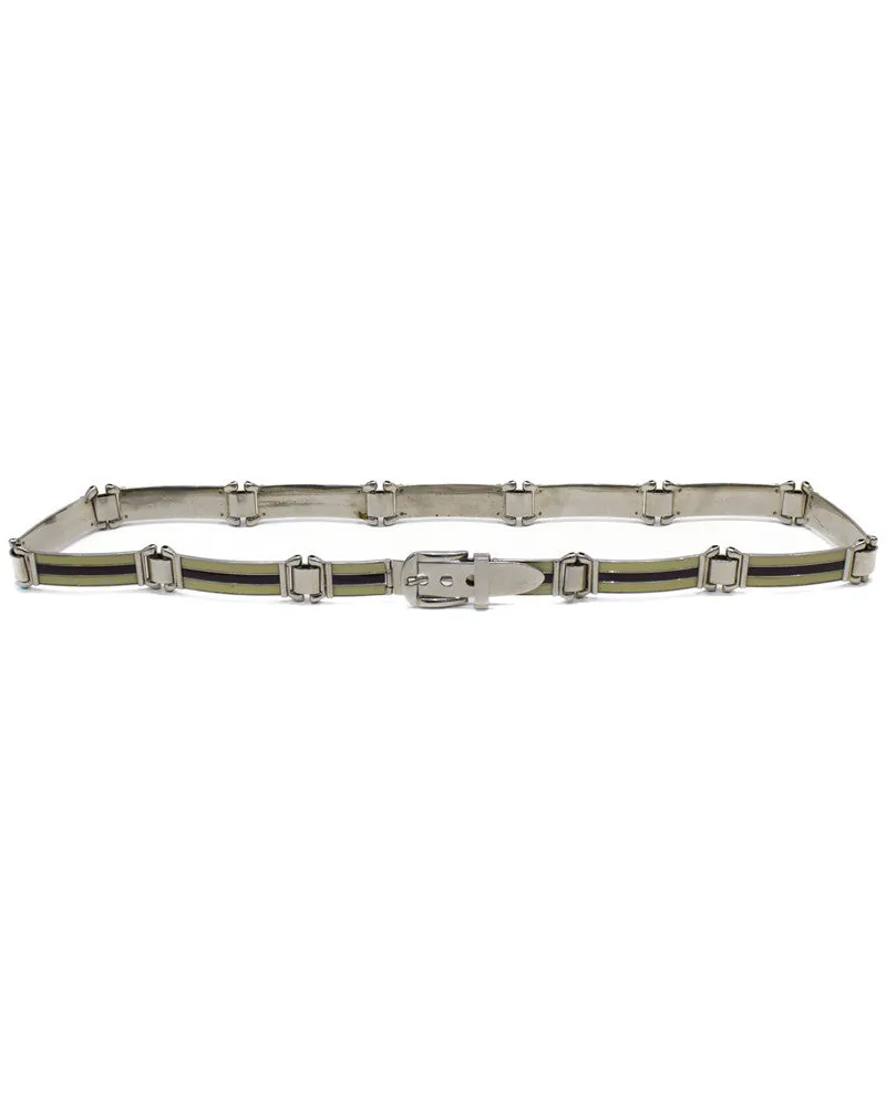 Silver belt with cream and brown enamel