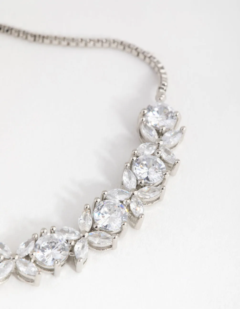 Silver Cubic Zirconia Navette Flower Toggle Tennis Bracelet