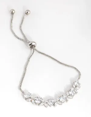 Silver Cubic Zirconia Navette Flower Toggle Tennis Bracelet