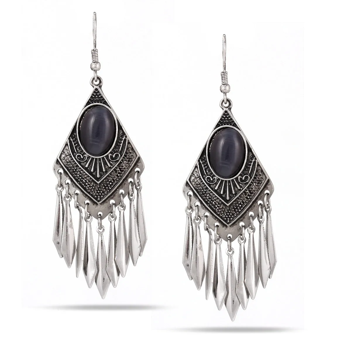 SILVER MOON STONE TASSEL  EARRING #SQ6184 (MH4)