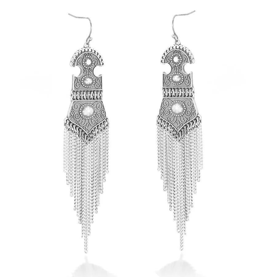 SILVER-TONE TASSEL EARRINGS  #SE40196 (HA4)