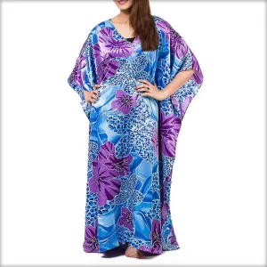 Sky Blue & Purple Printed Long Kaftan