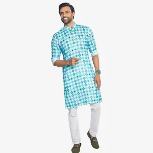 Sky Blue Printed Elegance Kurta for Men