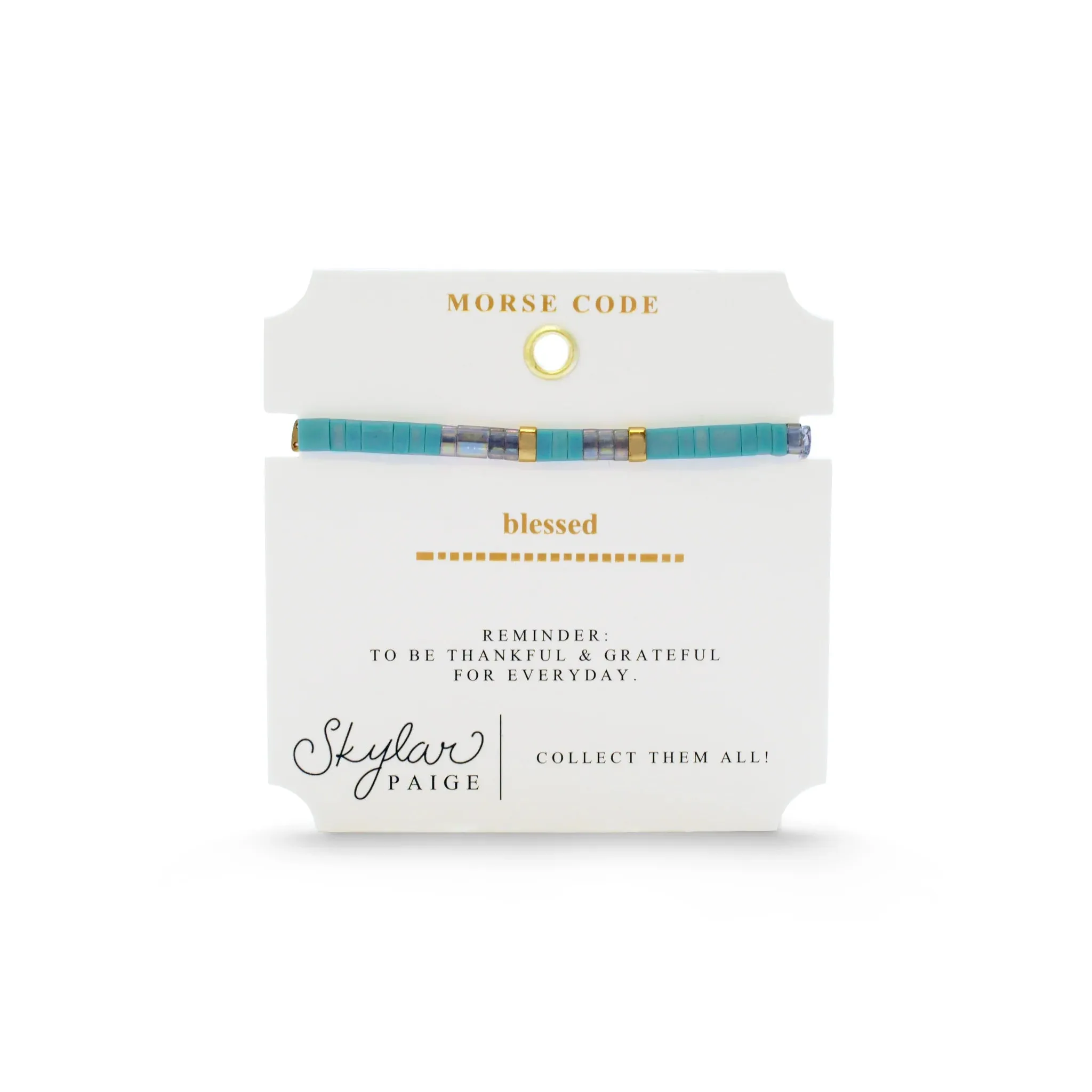 Skylar Paige BLESSED Morse Code Tila Beaded Bracelet - Treasured Teal