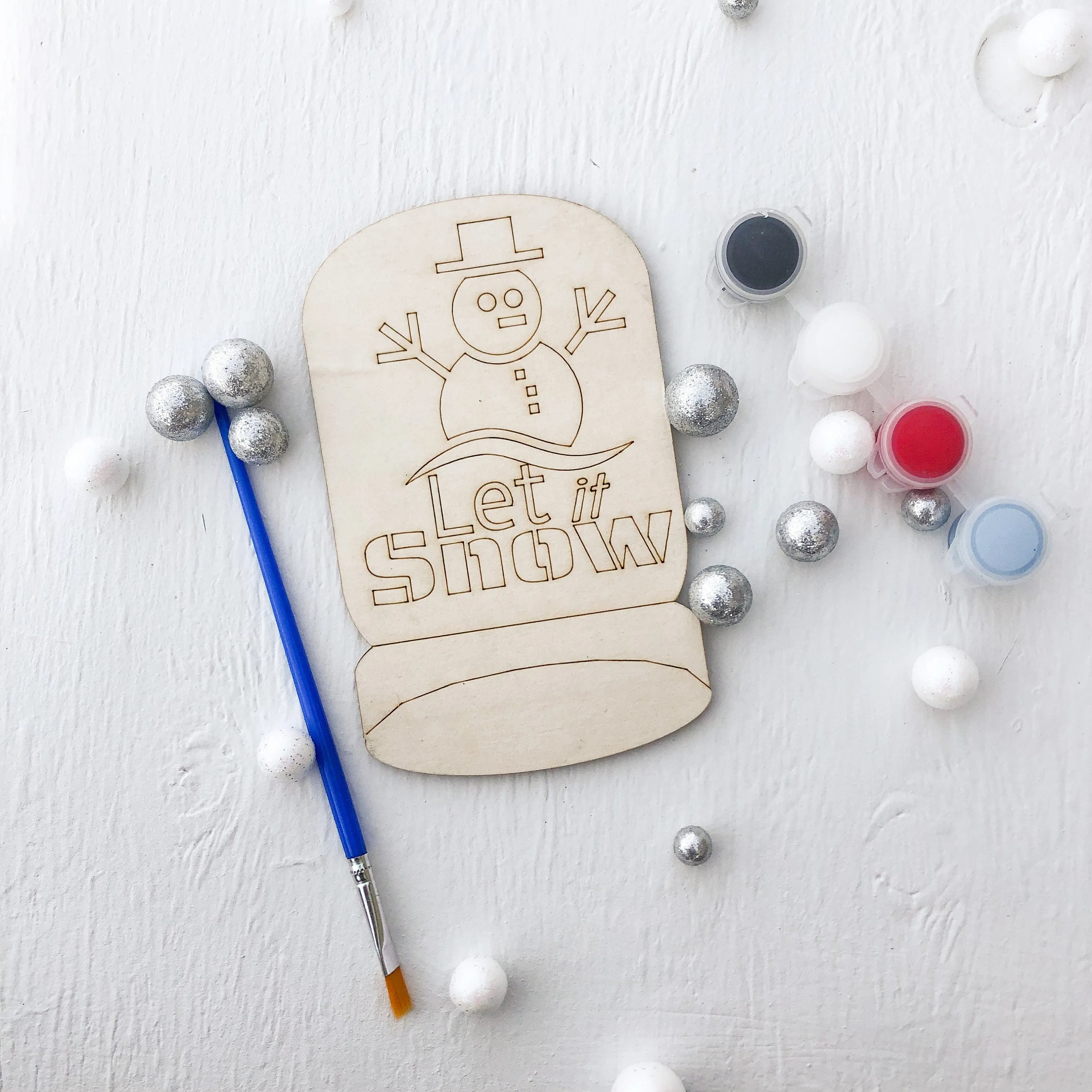 Snowman Painting by Numbers Unpainted Wood Make Your Own Sign,  Craft Kits for Kids, Winter Birthday Party Favor