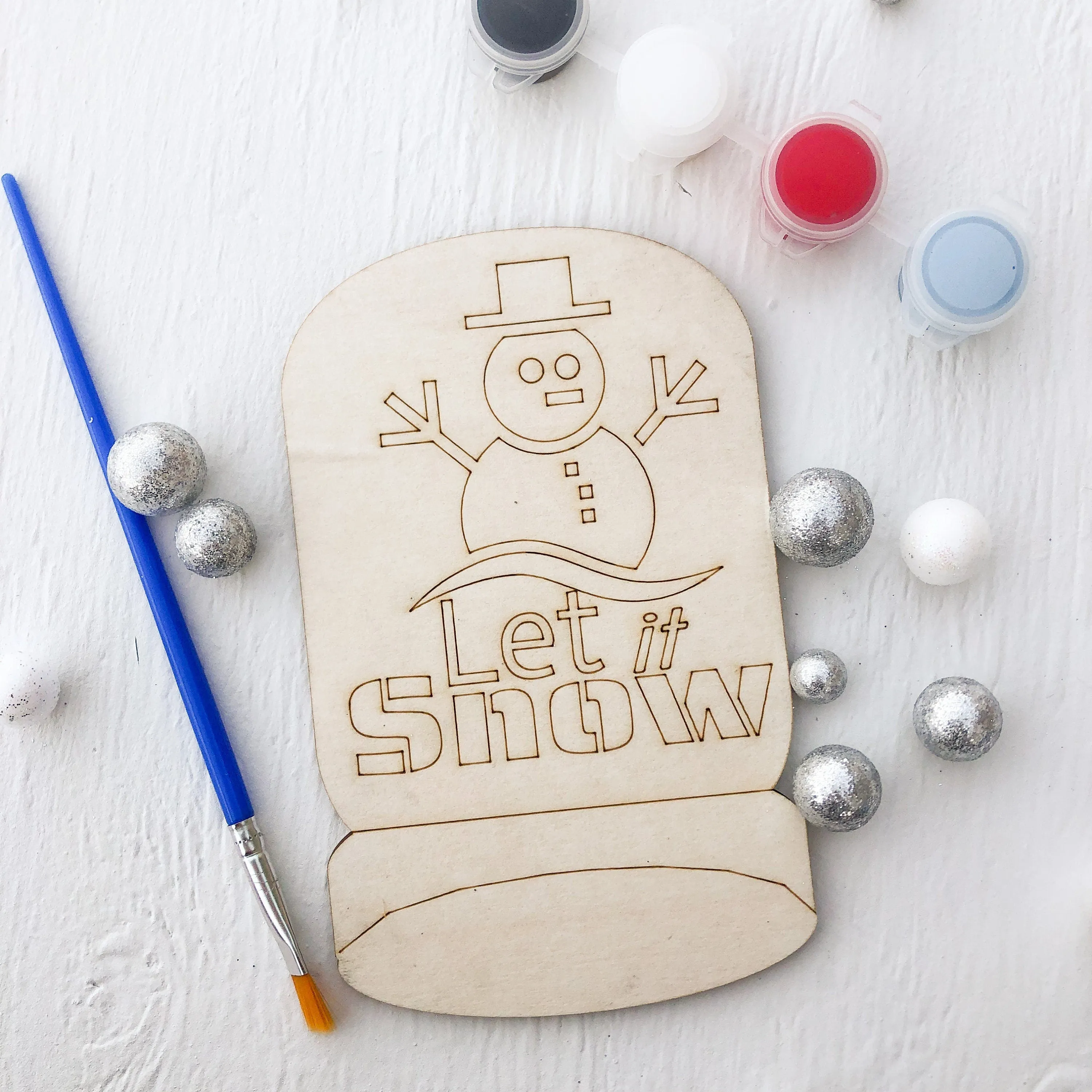 Snowman Painting by Numbers Unpainted Wood Make Your Own Sign,  Craft Kits for Kids, Winter Birthday Party Favor