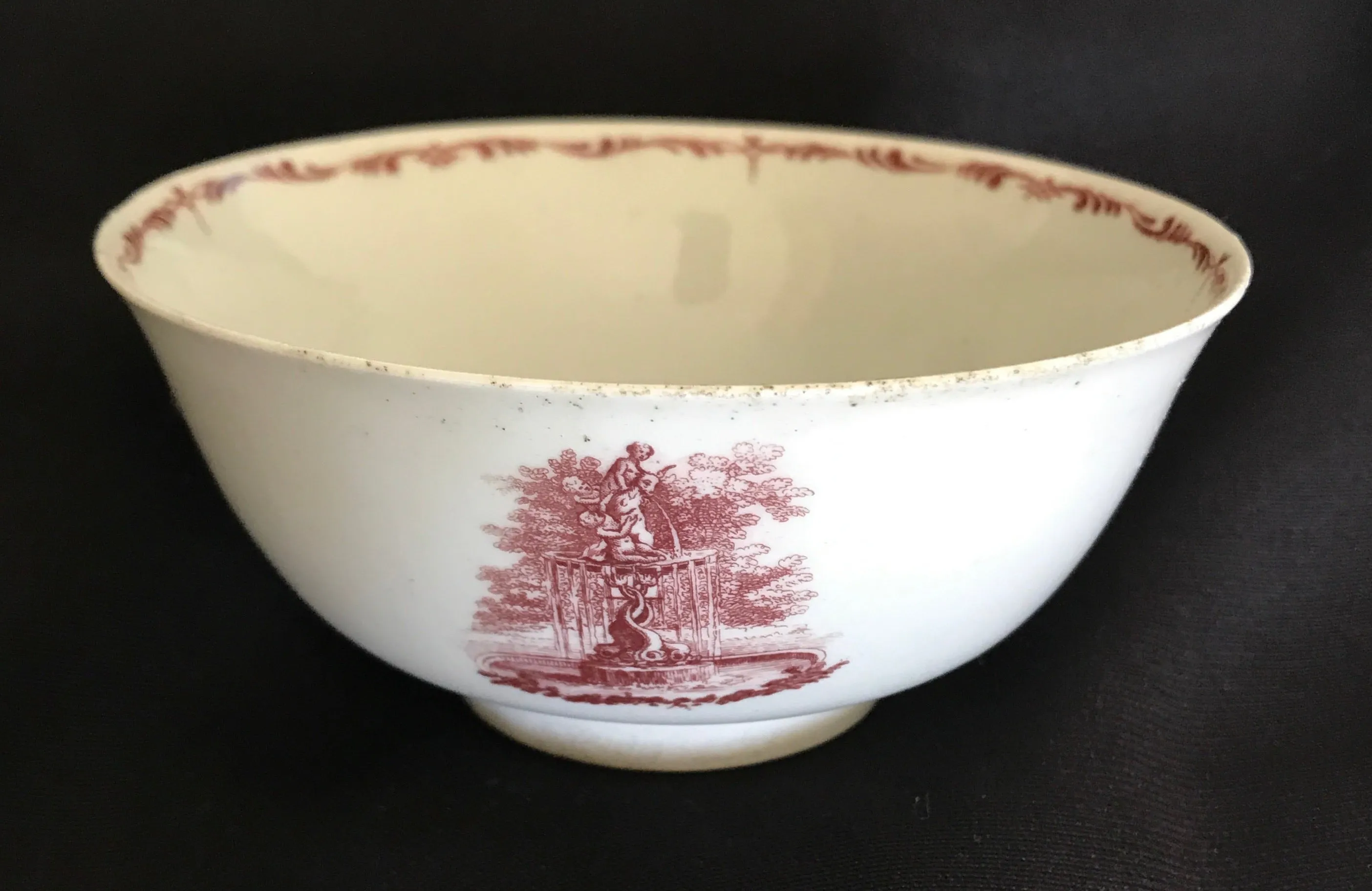 SOLD 18th Century Worcester Porcelain Bowl Transfer-Printed in Red.