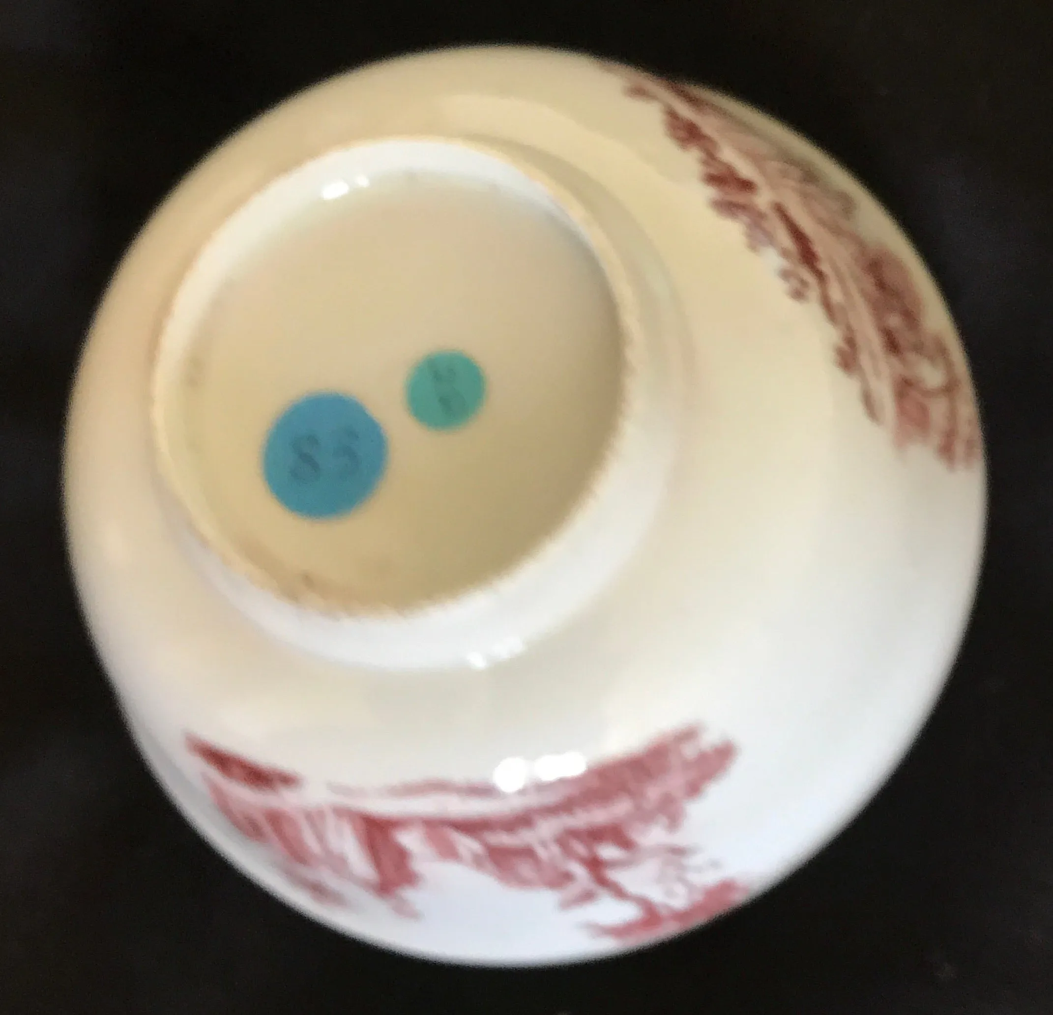 SOLD 18th Century Worcester Porcelain Bowl Transfer-Printed in Red.