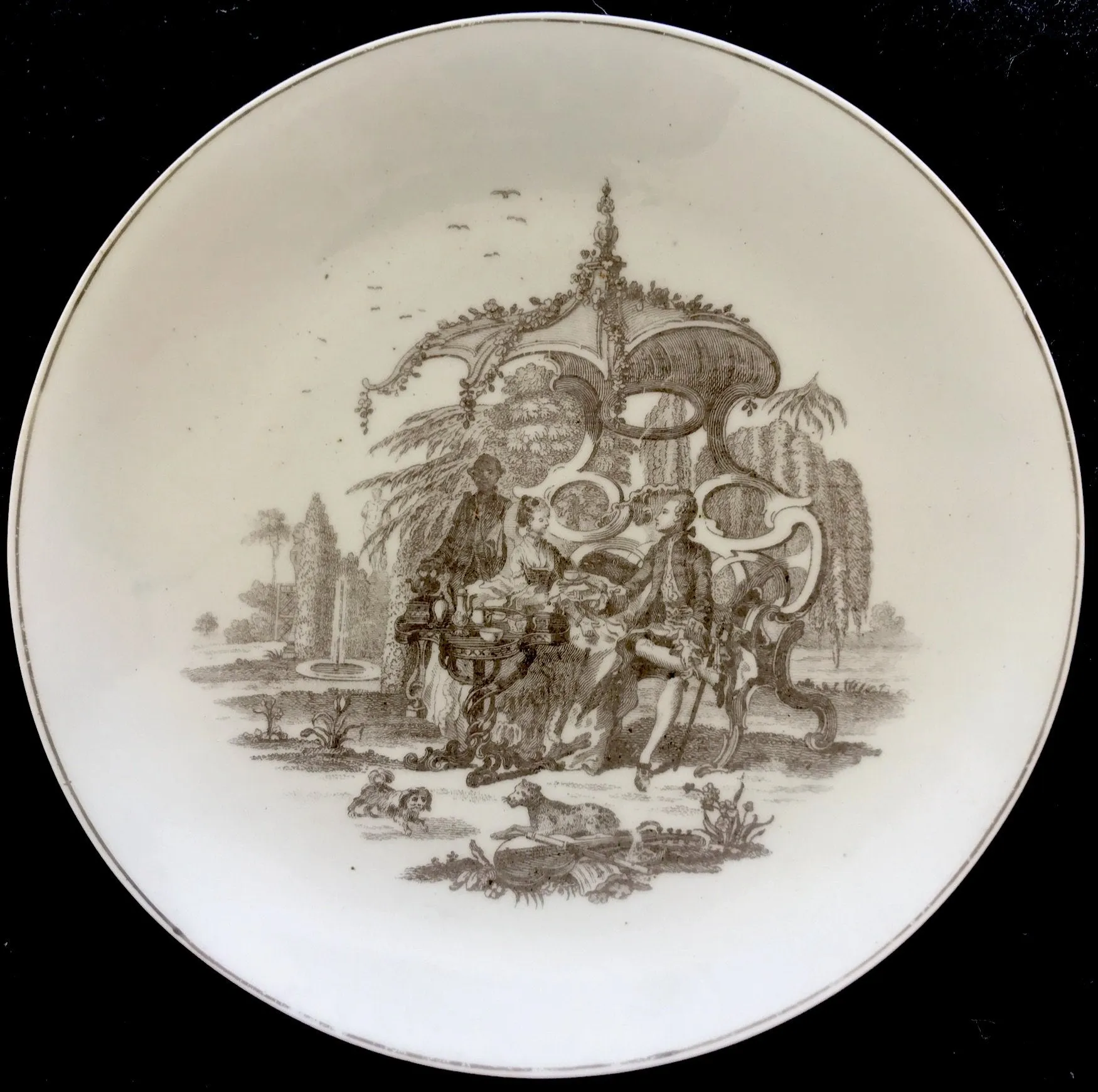SOLD 18th Century Worcester Porcelain Transfer Printed Saucer Dish.