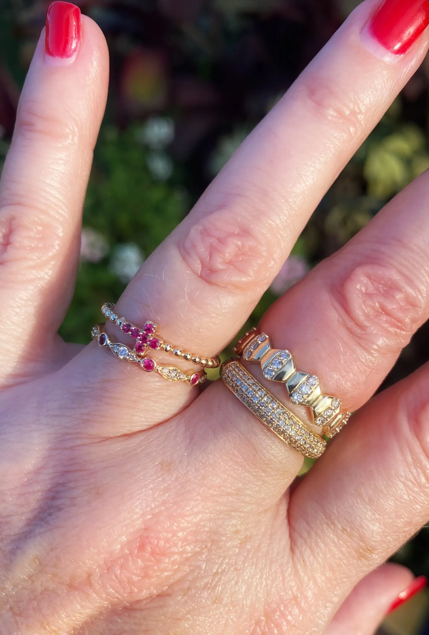Station Diamond Pave And Color Stone Ring