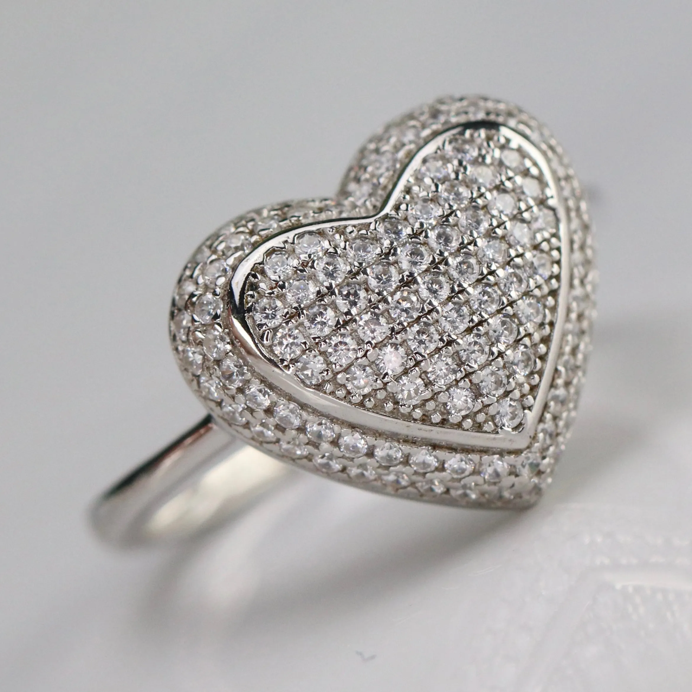 Sterling Silver studded CZ heart ring