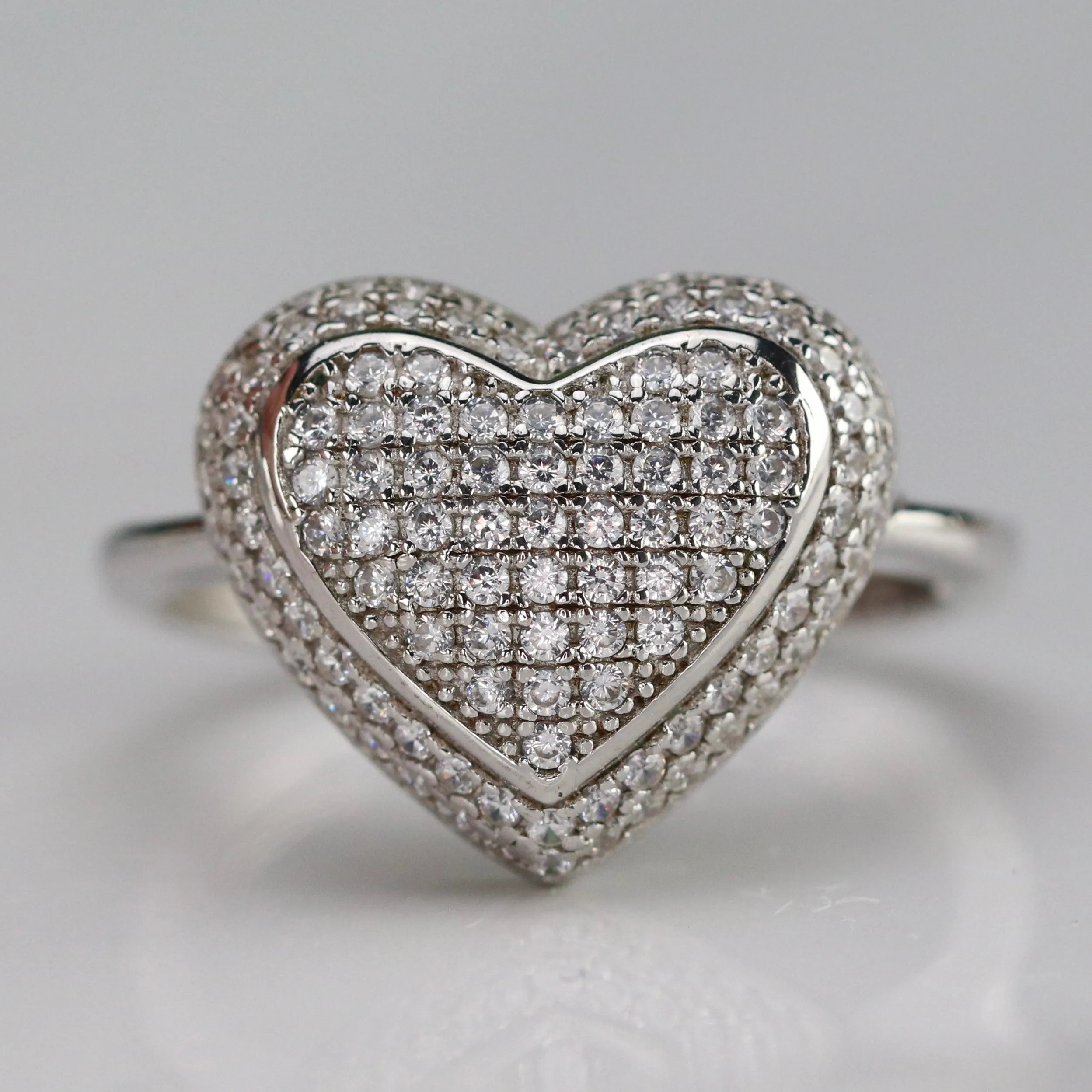 Sterling Silver studded CZ heart ring
