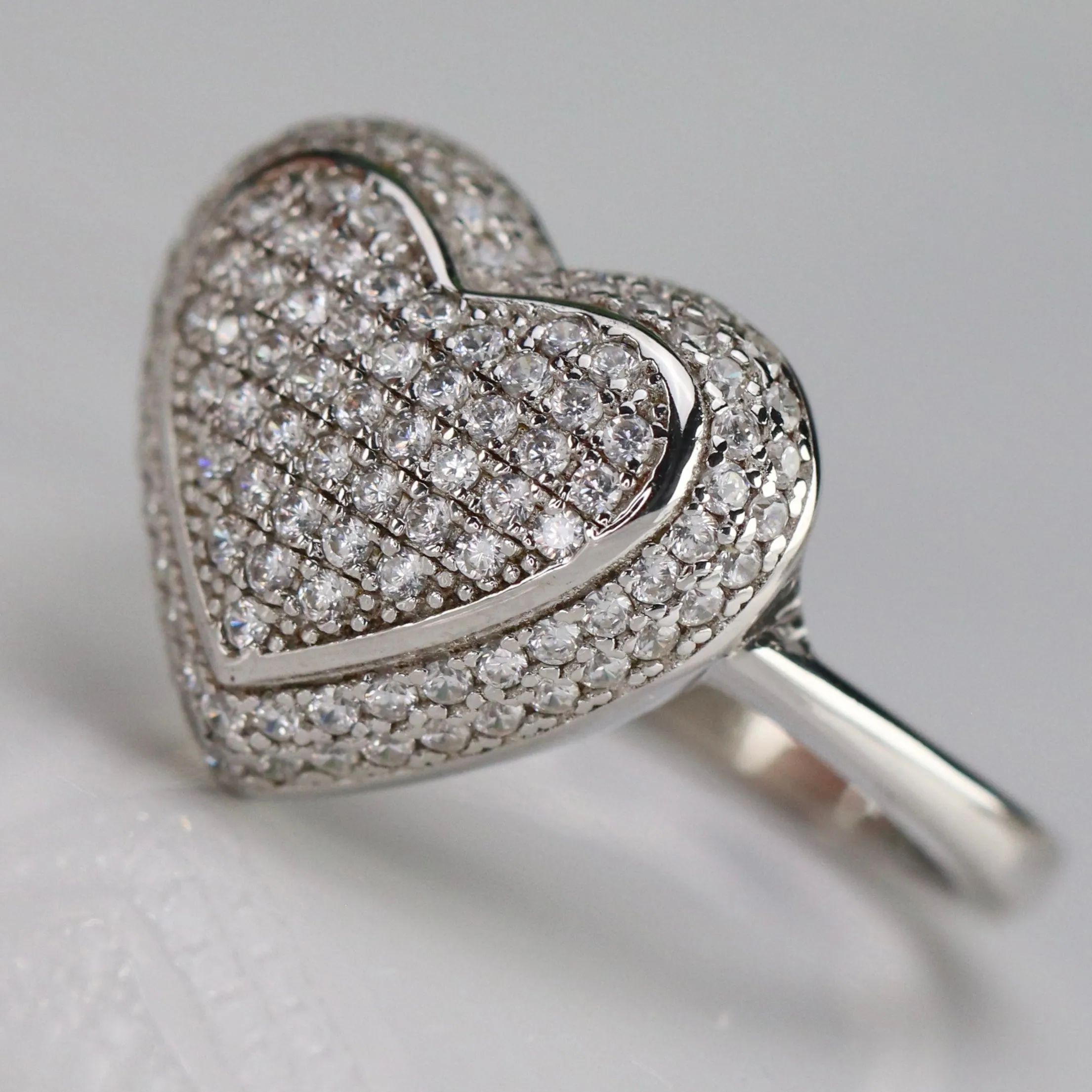 Sterling Silver studded CZ heart ring