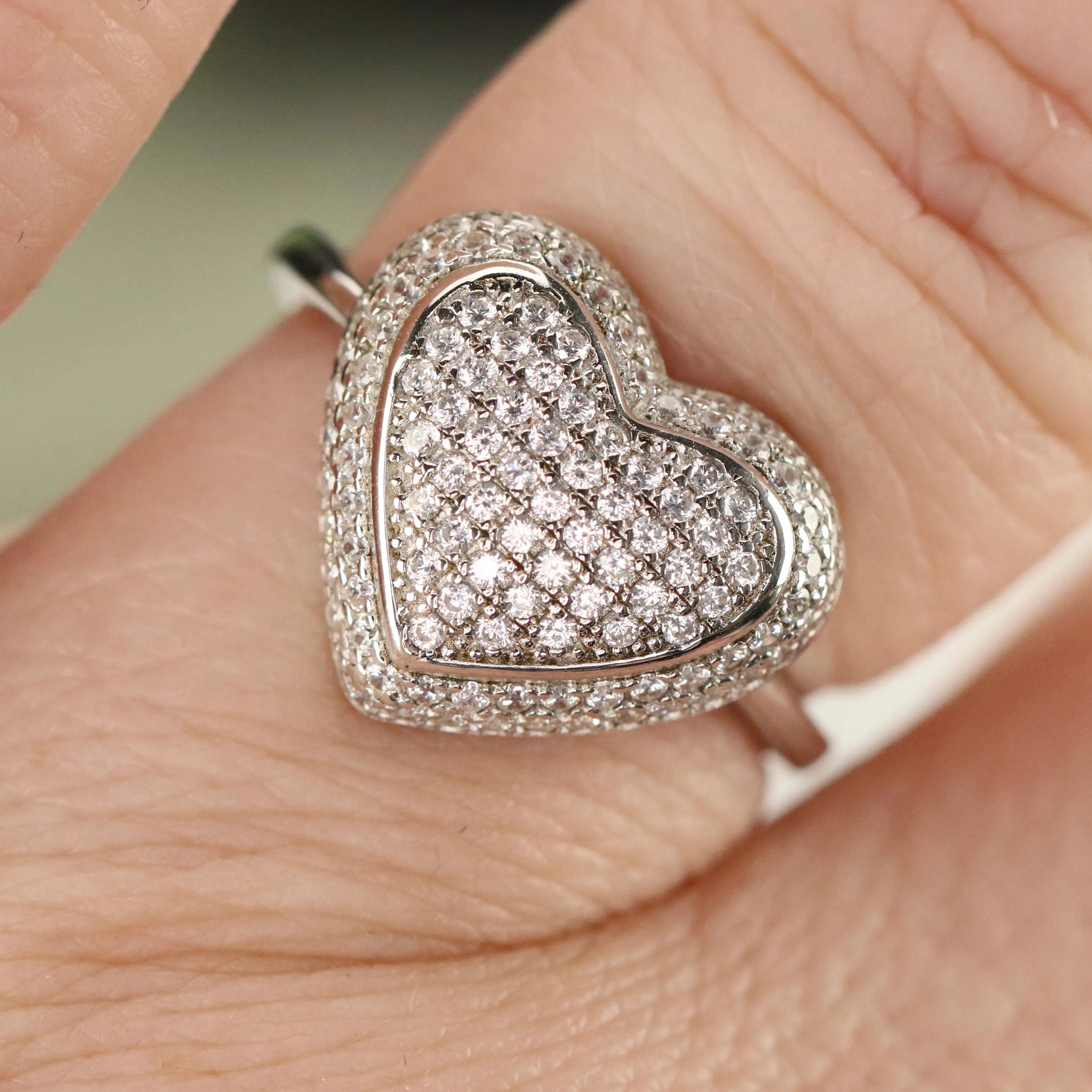 Sterling Silver studded CZ heart ring