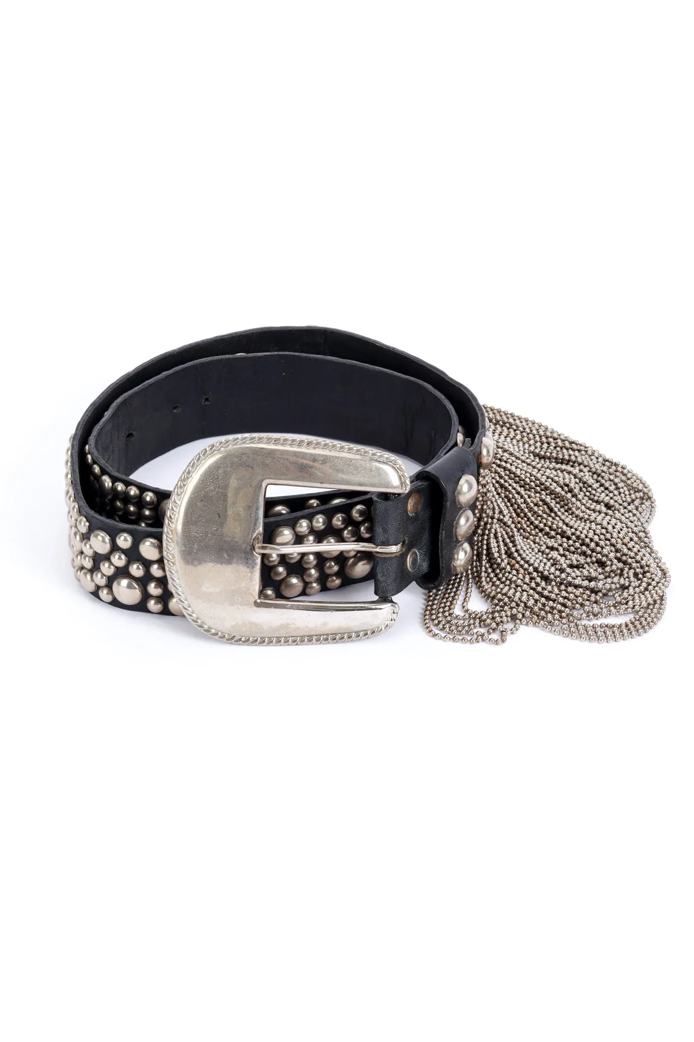 Studded Chain Drape Leather Belt