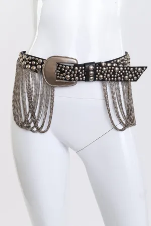 Studded Chain Drape Leather Belt