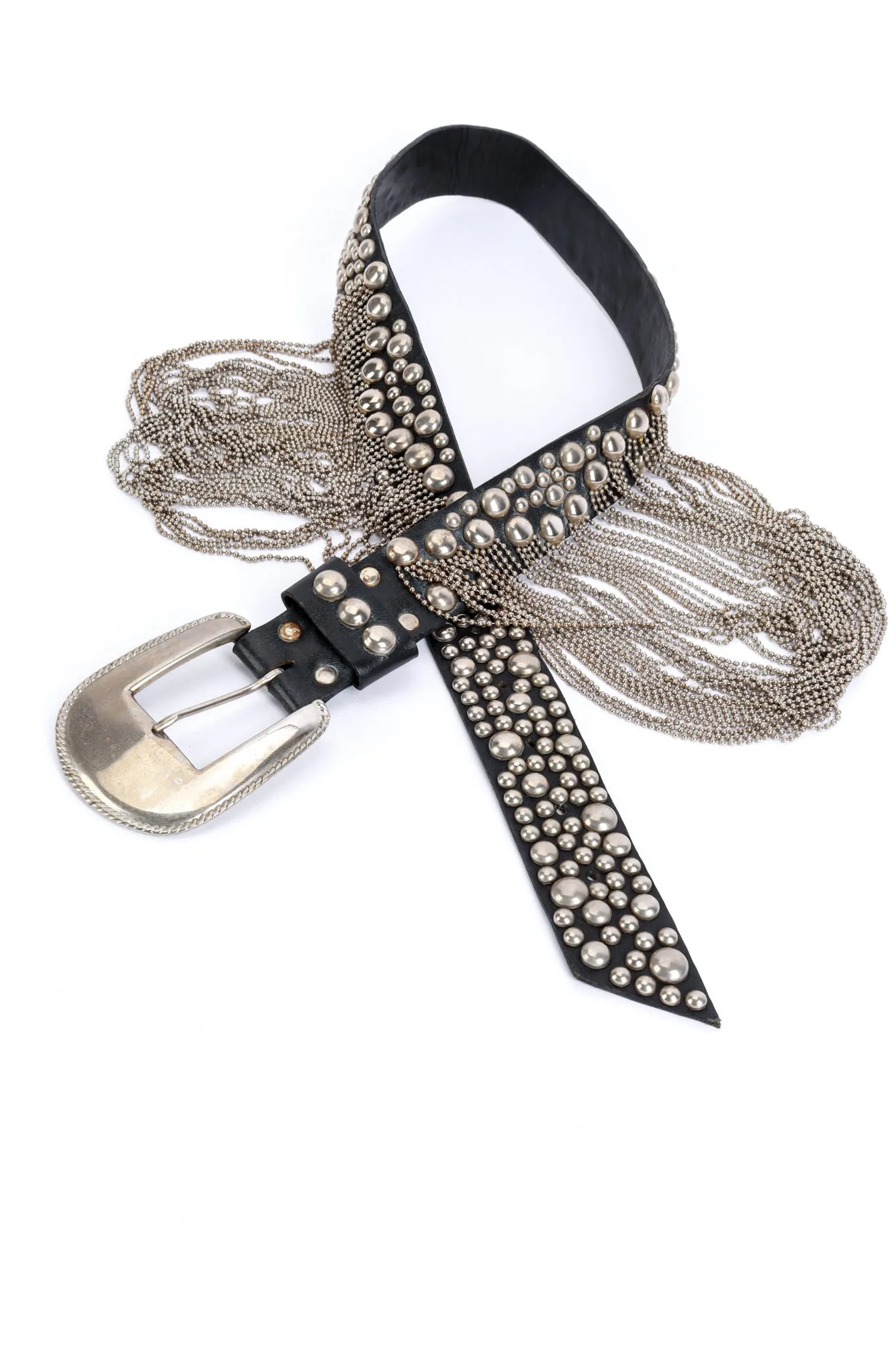 Studded Chain Drape Leather Belt