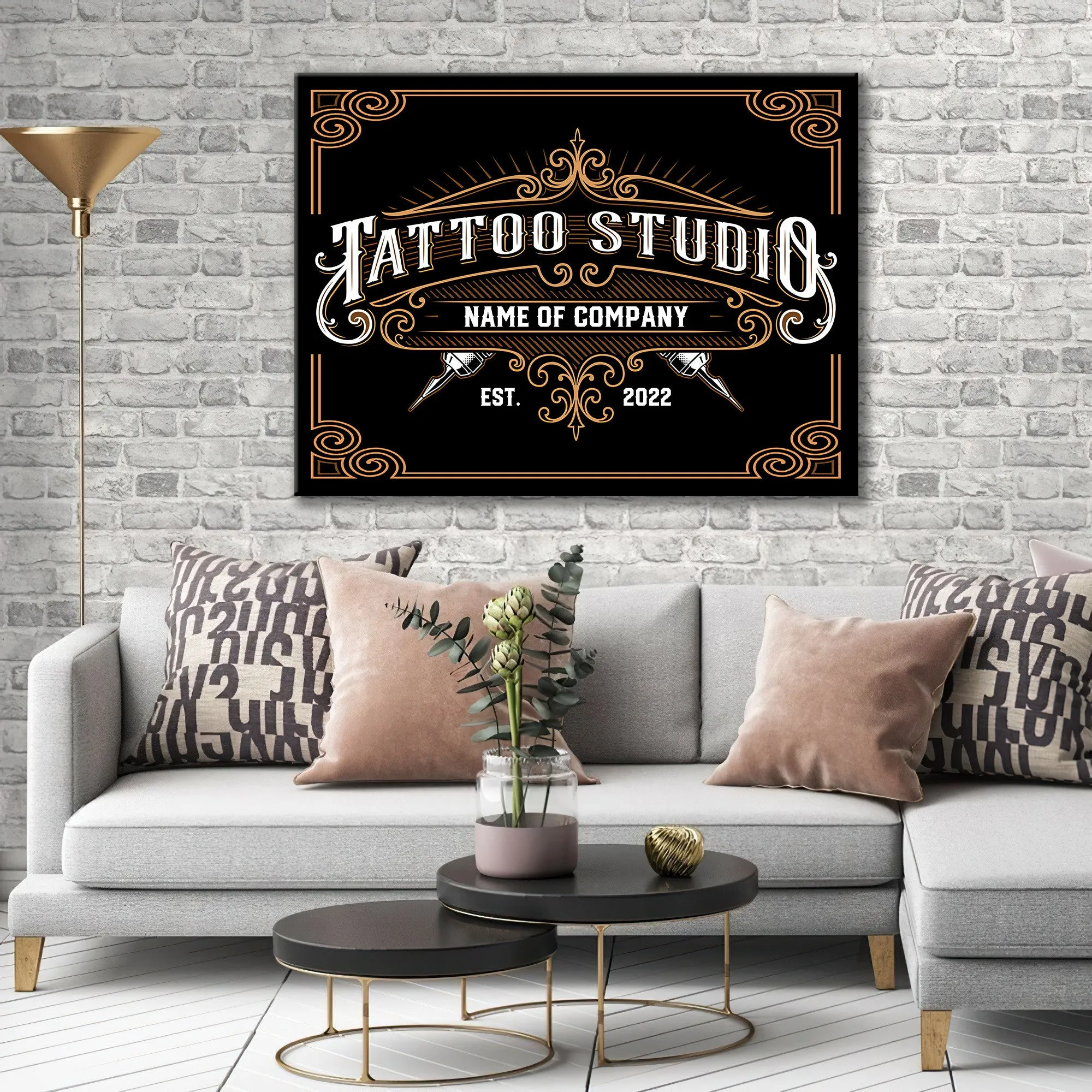 Tattoo Studio Canvas, Custom Tattoo Parlor Name & Year Canvas, Tattoo Studio Personalized Horizontal Canvas