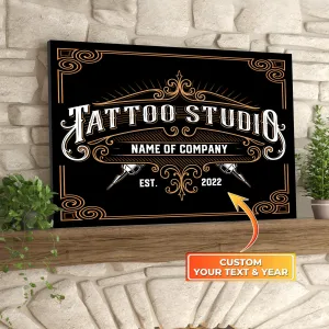 Tattoo Studio Canvas, Custom Tattoo Parlor Name & Year Canvas, Tattoo Studio Personalized Horizontal Canvas