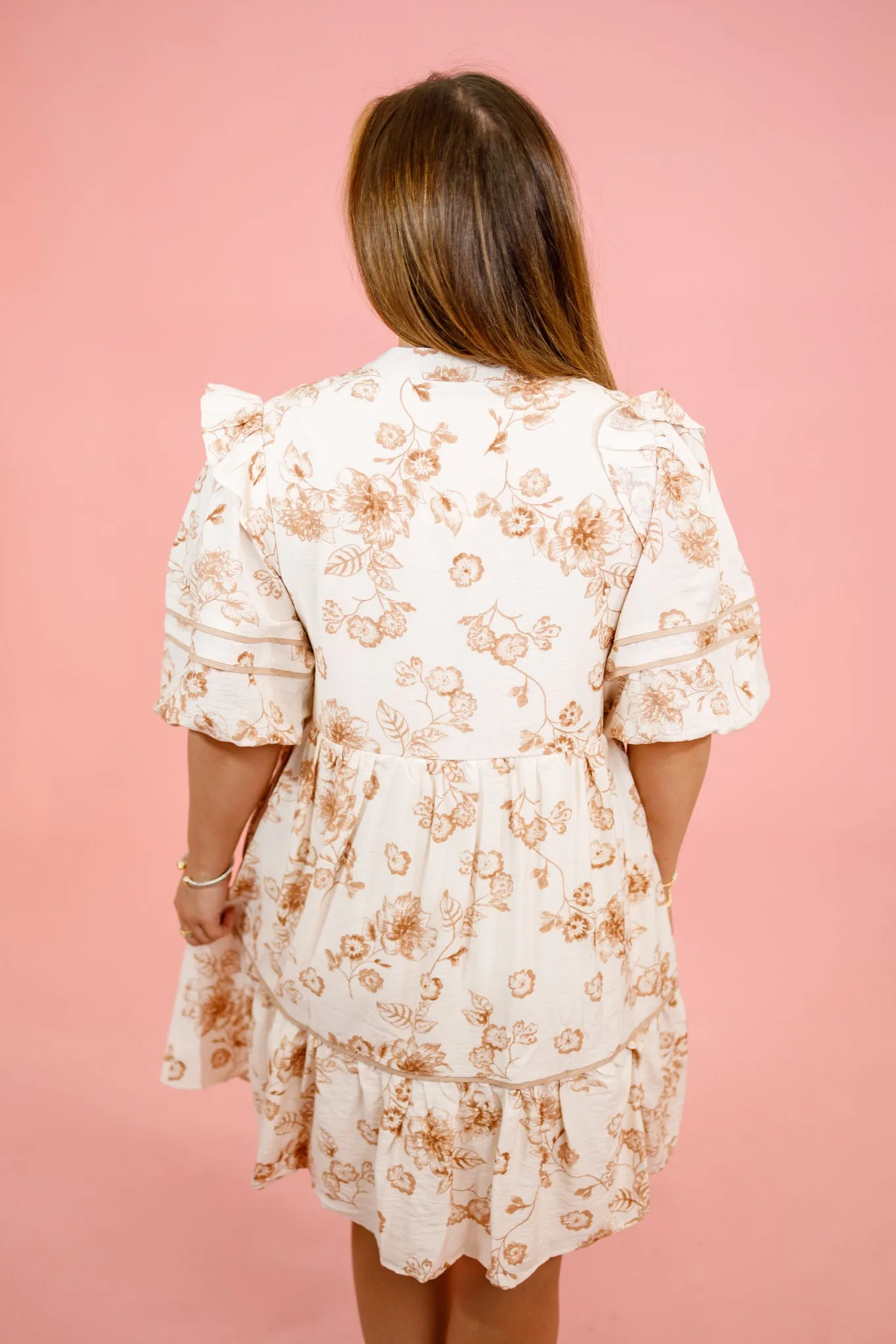 Taupe Floral Trimmed Dress