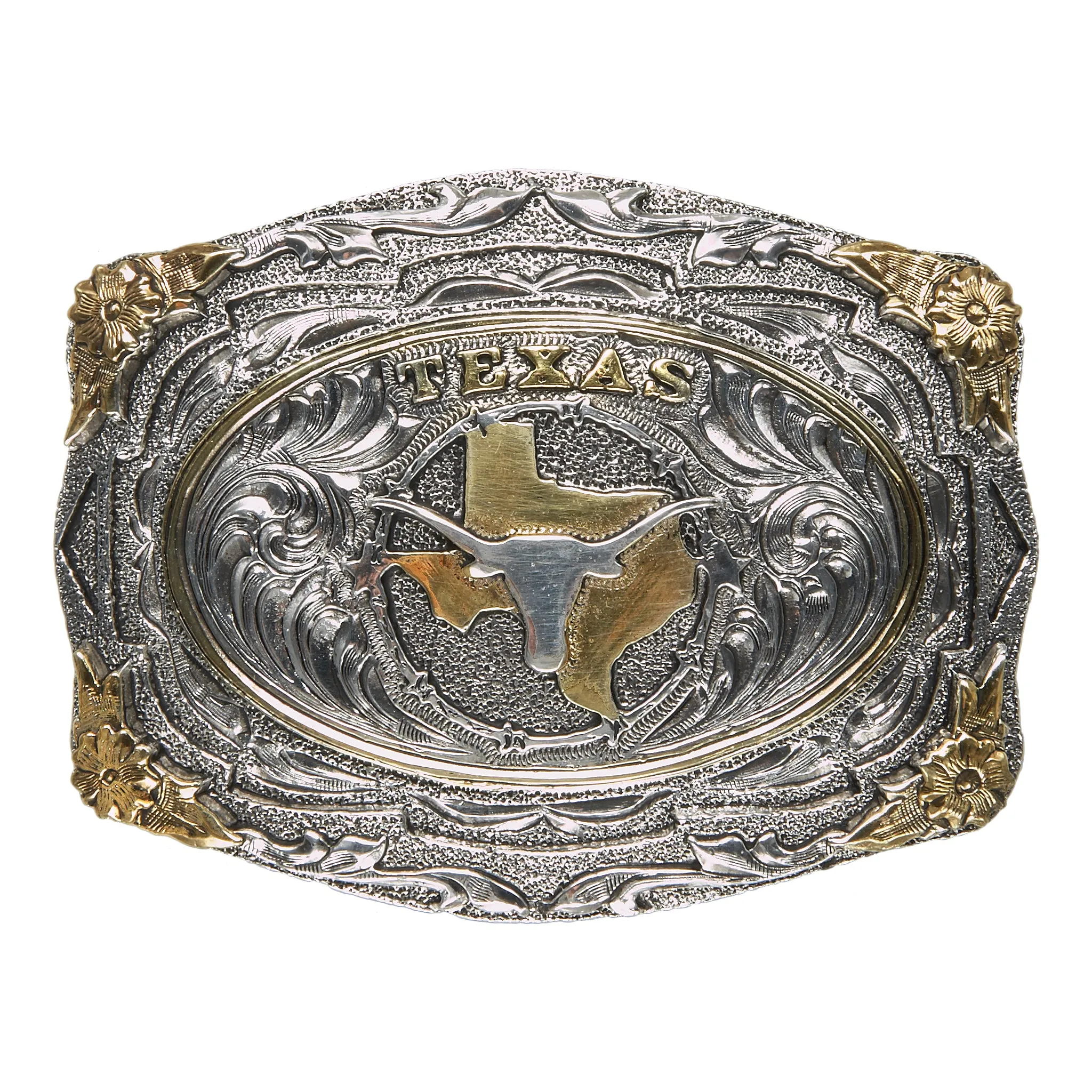 Texas — Framed Flower Corner Scallop Buckle