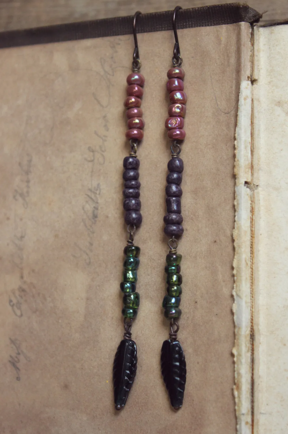 The Sacred Grove. Storyteller Series. Hand-beaded Linear Drop Earrings.
