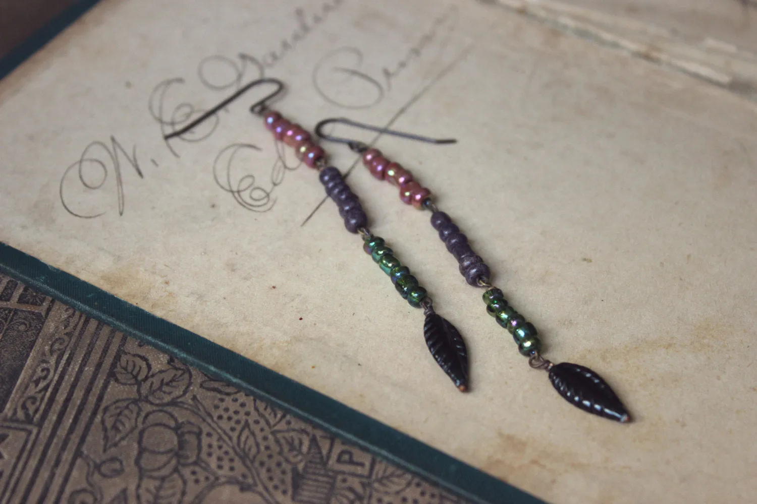 The Sacred Grove. Storyteller Series. Hand-beaded Linear Drop Earrings.