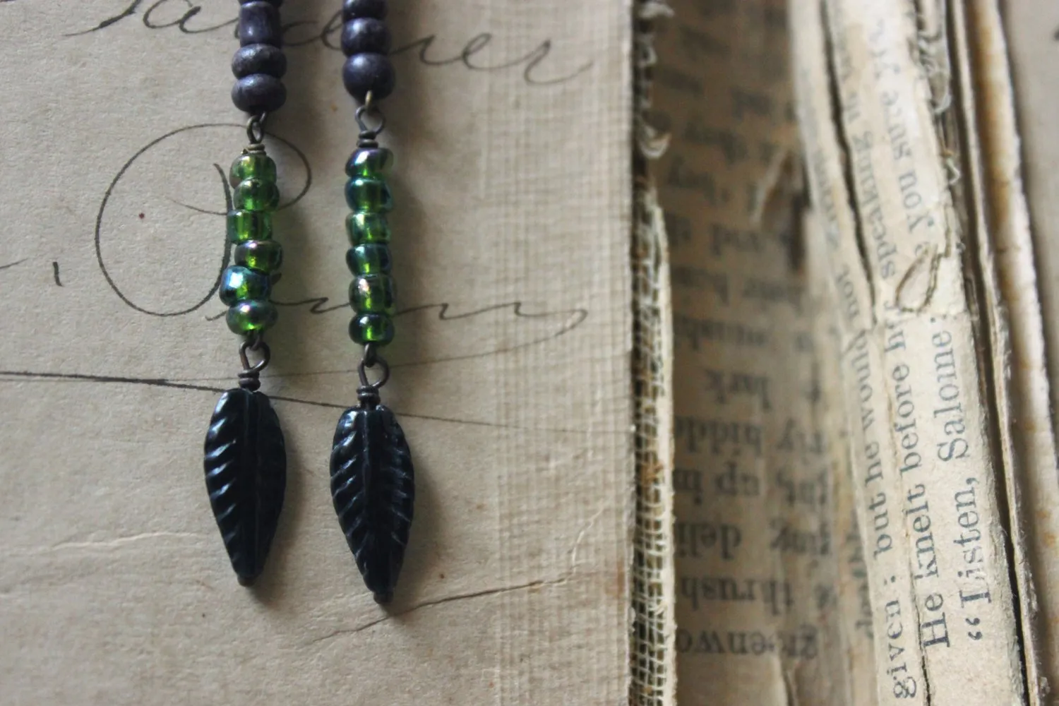 The Sacred Grove. Storyteller Series. Hand-beaded Linear Drop Earrings.